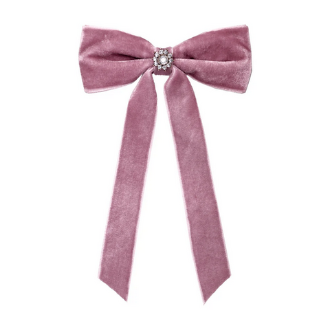 Iconic Velvet Bow Barrette in Baby Mauve